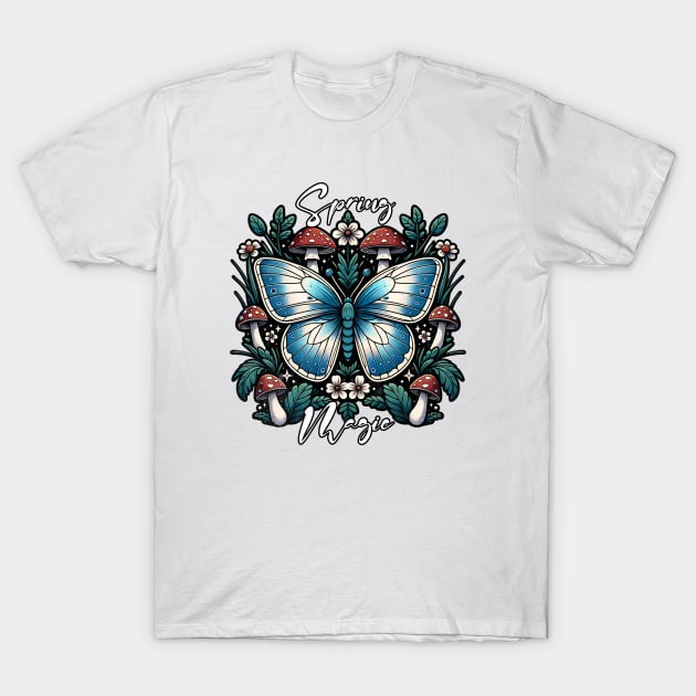 Spring Butterflies Mushrooms Magic T-Shirt by alcoshirts